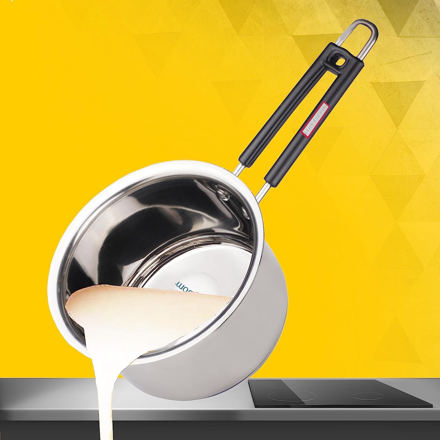 Flixbloom Classic Stainless Steel Sandwich Bottom Induction Base Cookware - Tea Pan (Tpan) Chaidaan Steel Milk Pan, Saucepan (Sa