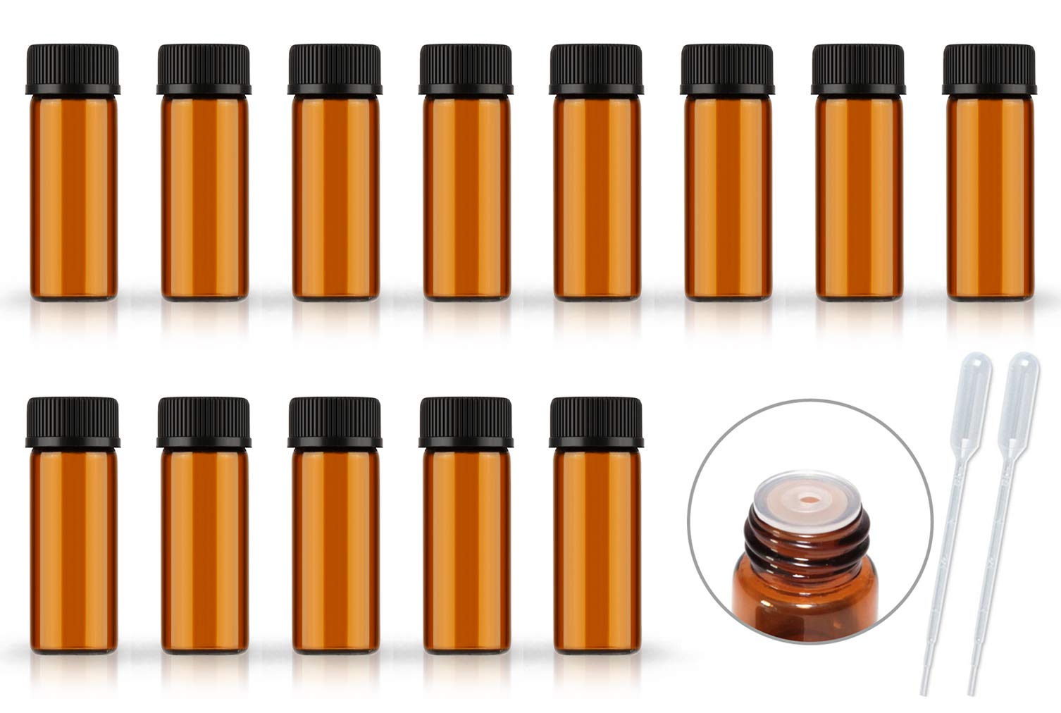 Afmnqz 50Pack Set 5Ml Amber Glass Bottle With Orifice Reducer And Cap Small Essential Oil Vials (5Ml)