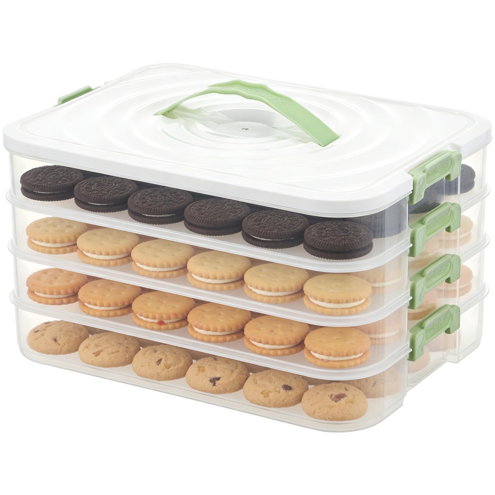 FMOACEN 4Layer Airtight Cookie Storage Box with Handle and Lid Stackable Cookie Container Food Storage Container for Dumplings 