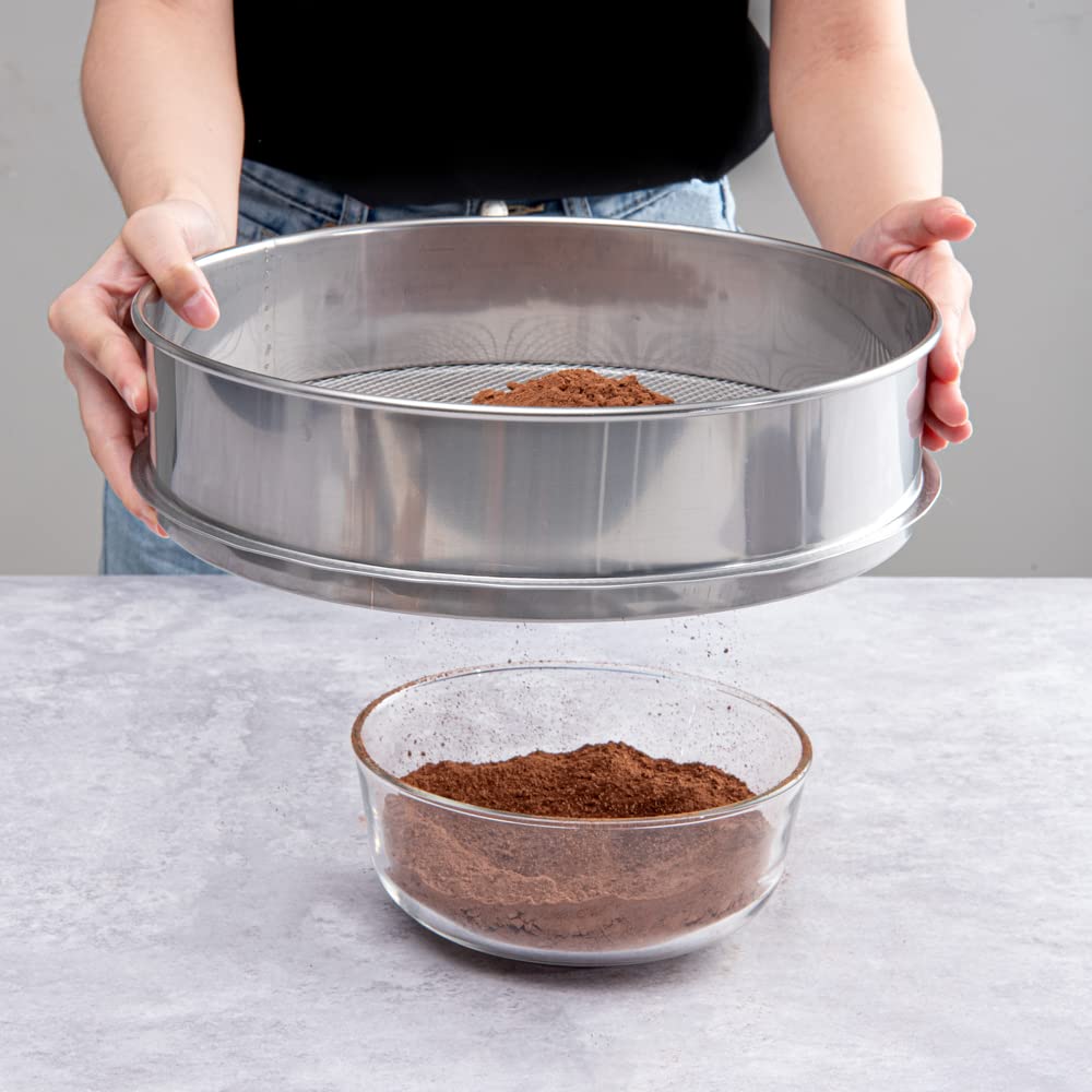 Restaurantware Met Lux 12 Inch Sifter Strainer 1 Durable Flour Sieve - Easy To Use 3Mm Holes Aluminum Extra Fine Mesh Strainer W