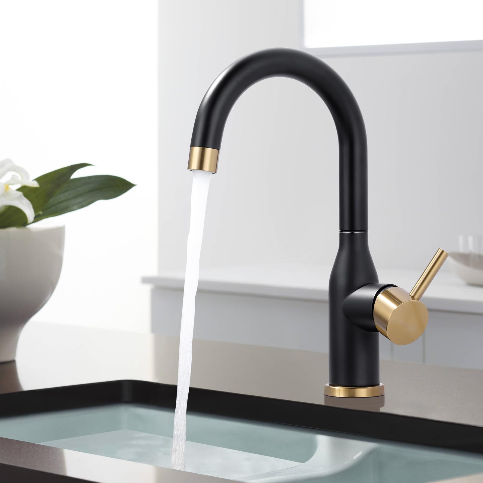 Wowow Bar Sink Faucet Black And Gold Modern Single Handle Bar Faucet 1 Hole Small Kitchen Sink Faucet 360 Swivel Rv Sink Faucet