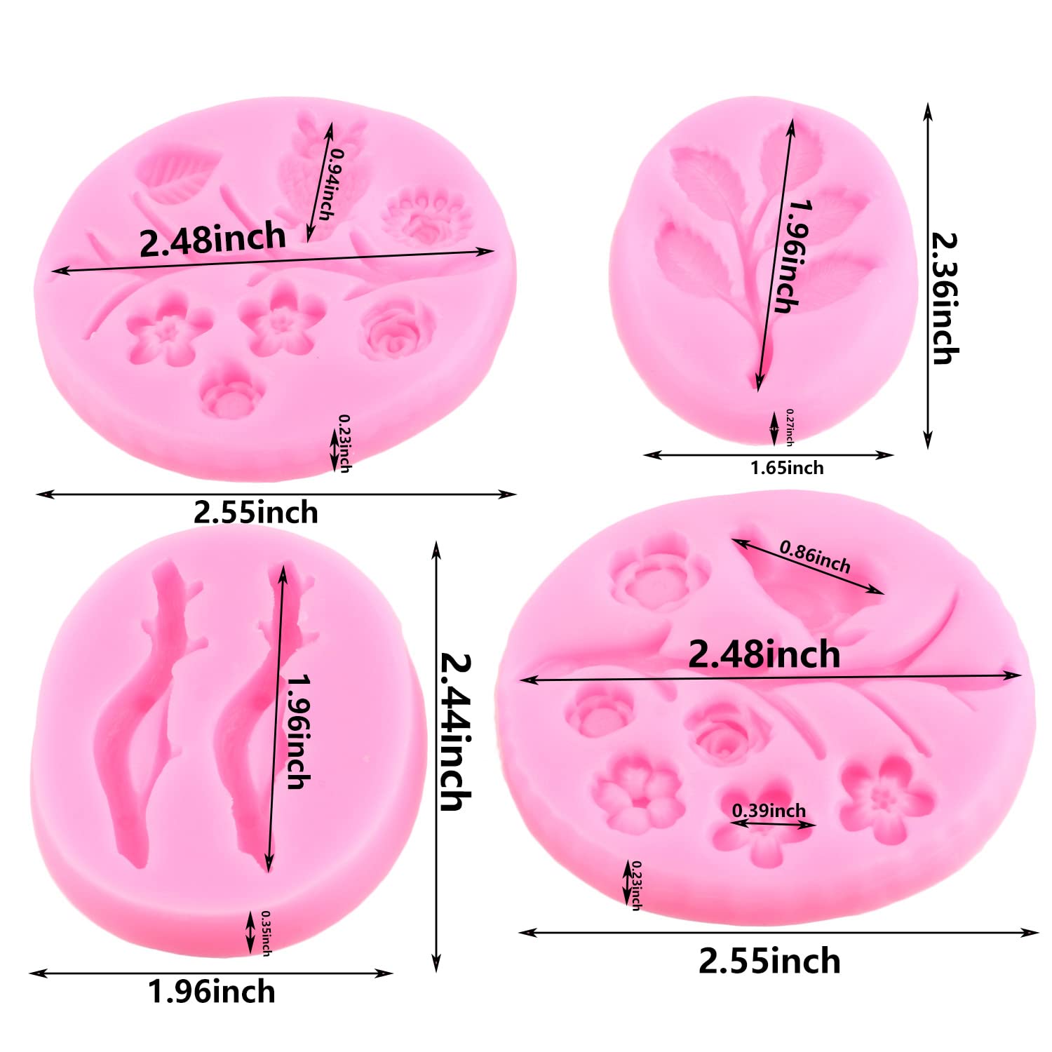 Mujiang 3D Owls Birds Silicone Molds Tree Branch Leaves Fondant Mold For Flower Chocolate Candy Cake Decorating Set Of 4