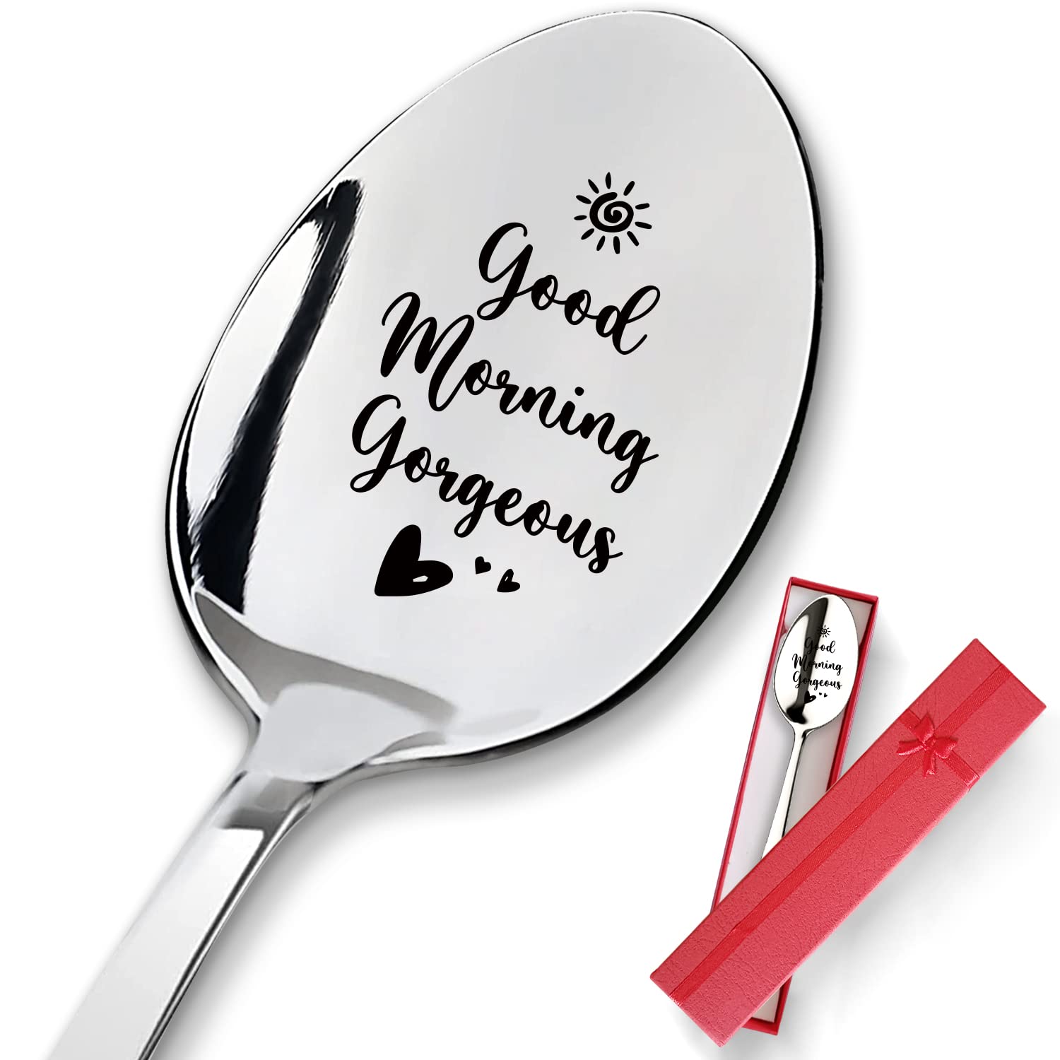 Pzjiean Good Morning Gorgeous Engraved Stainless Steel Spoon, Best Ice Cream Coffee Spoon Ice Cream Spoon Gifts For Wife, Husban