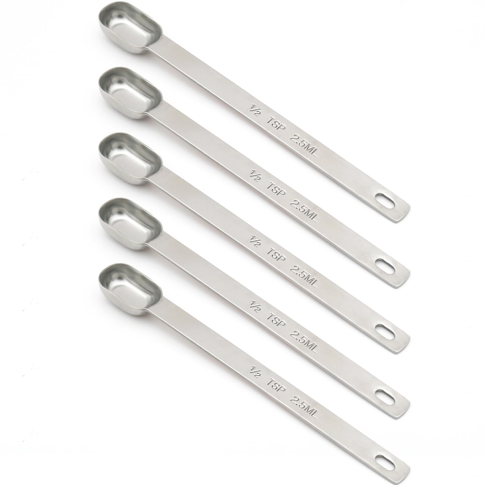 BERYLER 5PCS 1/2tsp (1/6tbsp, 2.5ml) Single Measuring Spoon, Stainless Steel Long Handle Individual Teaspoons Only