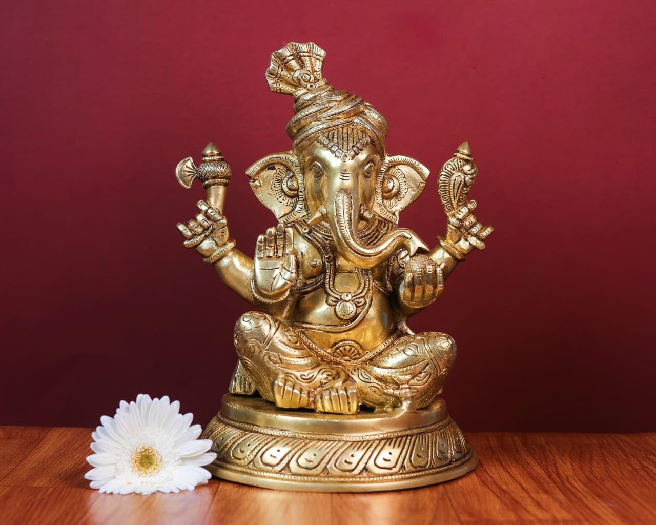 Mridaya Brass Ganesha Statue | 29 Cm Big Size Brass Ganesh Statue | Housewarming Gift | Hindu Wedding Gift | Elephant God Statue
