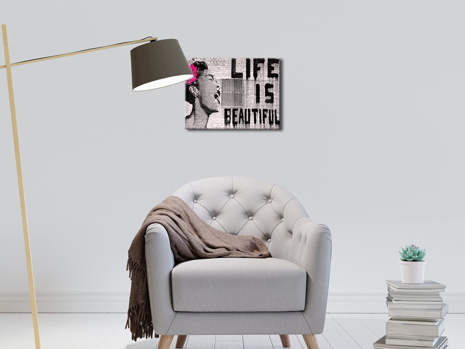 Pyradecor Banksy Life Is Beautiful Artwork Modern Grey Love Pictures Paintings Canvas Wall Art For Bedroom Living Room Home Offi