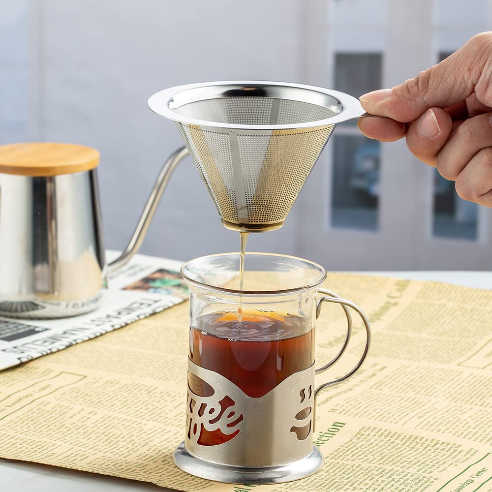 Annmexx Upgraded Pour Over Coffee Filter, Coffee Dripper, Paperless Mess Stainless Steel Coffee Filter, Maker One To Two Cup Cof