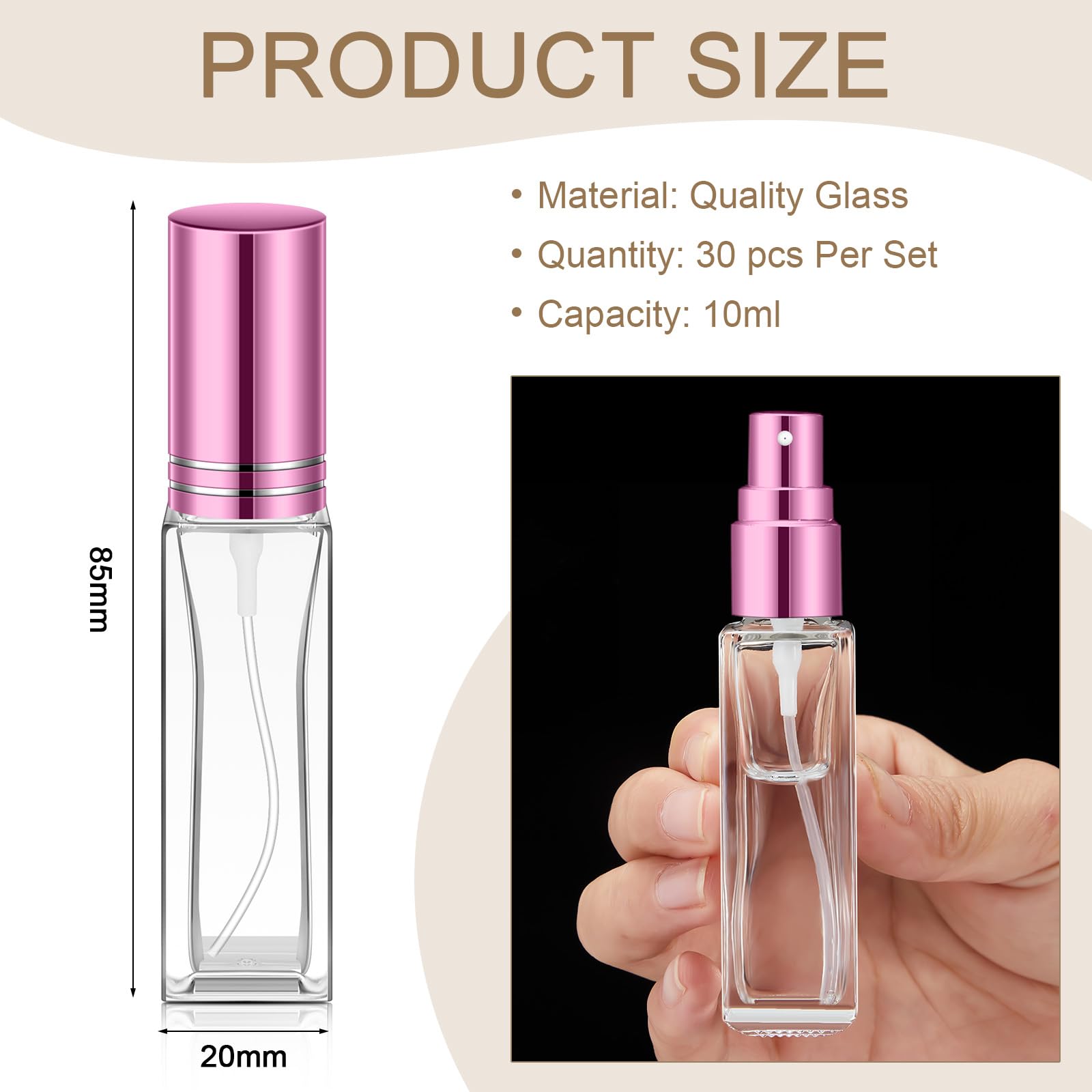 Domensi 30 Pcs Glass Perfume Travel Refillable Bottles 10 Ml Mini Cologne Perfume Bottles Empty No Leak Travel Size Atomizer Spr