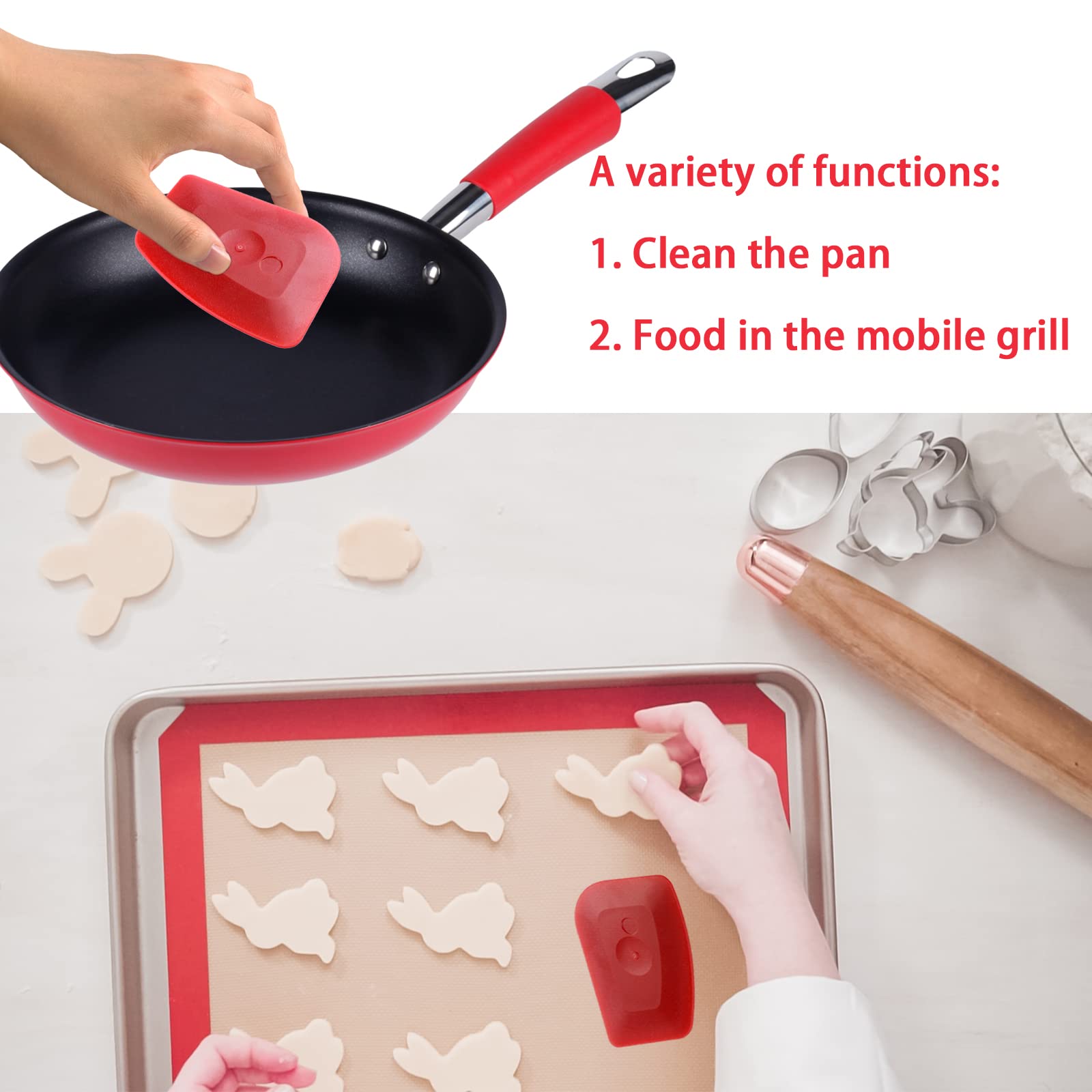 Ihuixinhe Fish Spatula,2Pcs Pan Scrapers And Silicone Brush Set For Cast Iron Skillets, Nonstick Cookware