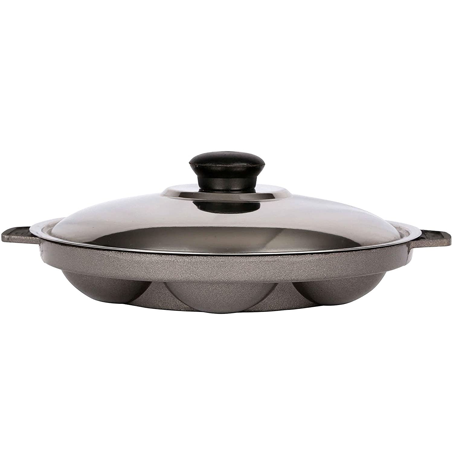 G & D Non Stick Appam Pan with Stainless Steel Lid - 7 Pits, Multicolor, Aluminum, Model DC0474, 6.5x6x1.5 Inch