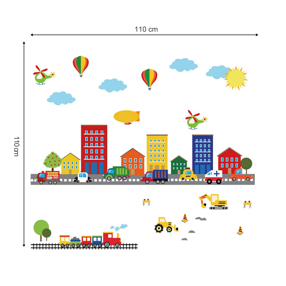 decalmile Construction Cars City Wall Decals Transportation Roads Kids Wall Stickers Baby Nursery Childrens Bedroom Playroom Wall Decor