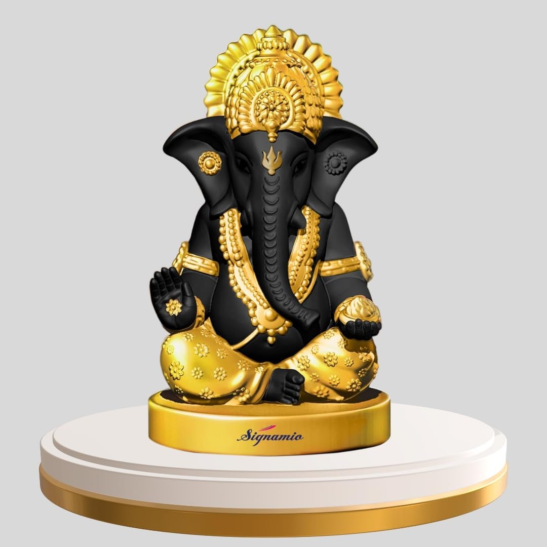 Signamio Handcrafted Black Ganesha Idol For Car Dashboard Item: Ganesh Ji, Ganpati Bappa Murti For Home Decor - Exquisite Car Go