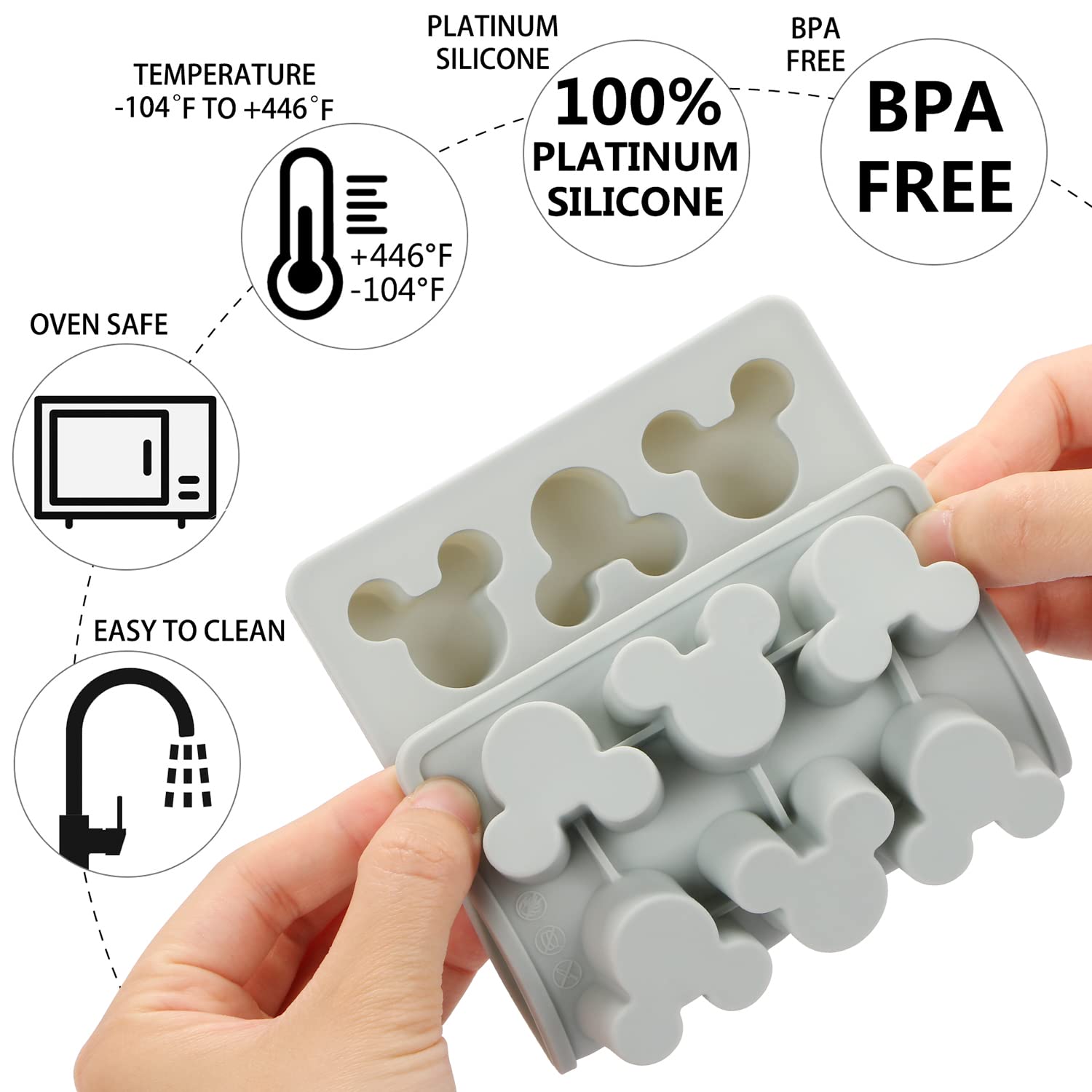Liyde Gummy Mouse Silicone Molds, 15 Cavity Non-Stick Mouse Head Silicone Molds For Ice Cube Diy Gummies Chocolate Candy Grey