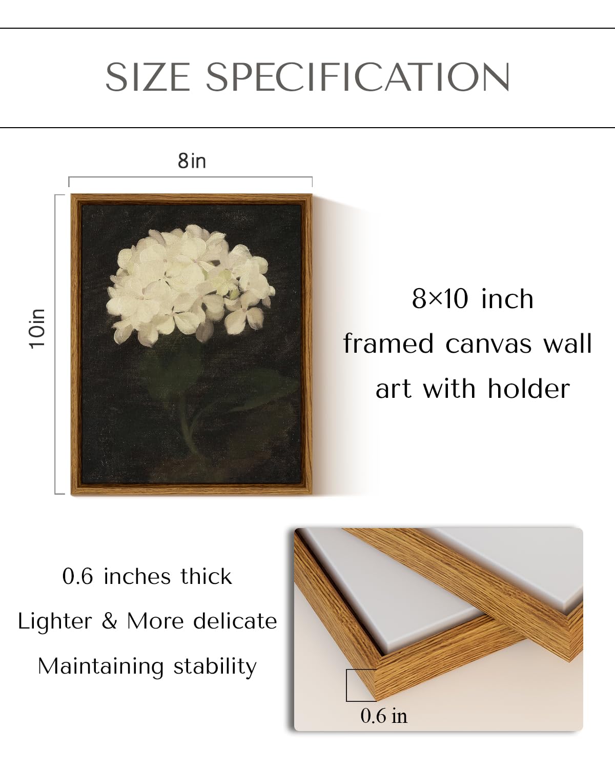 Insimsea Framed Canvas Wall Art, White Hydrangea Oil Painting Canvas Prints, Bedroom Bathroom Wall Art Kitchen Office Wall Decor