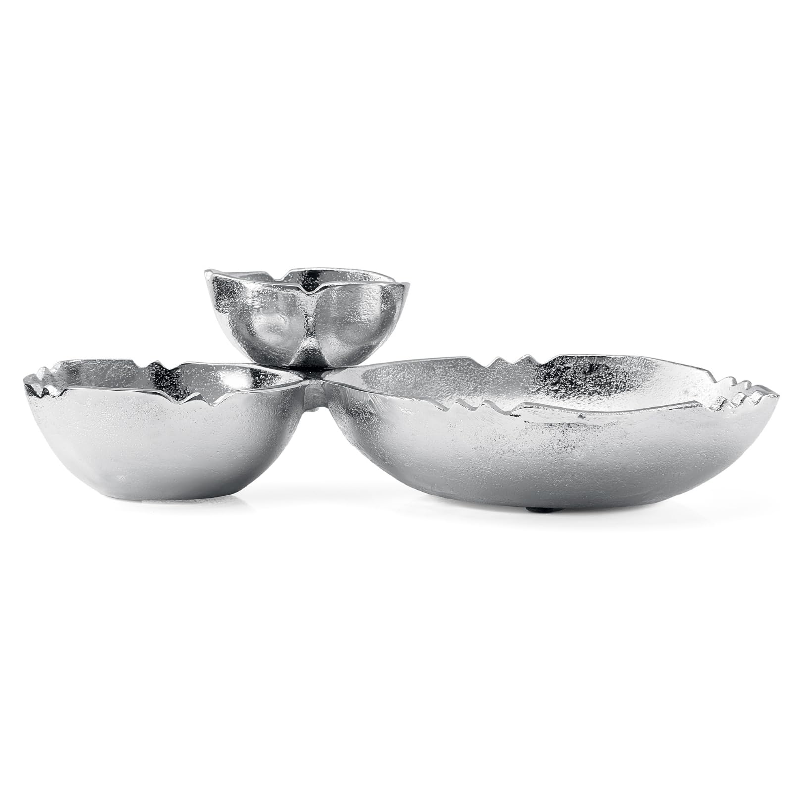 3 Cluster Decorative Bowls Bright Silver Snack Tray Bowl Chip