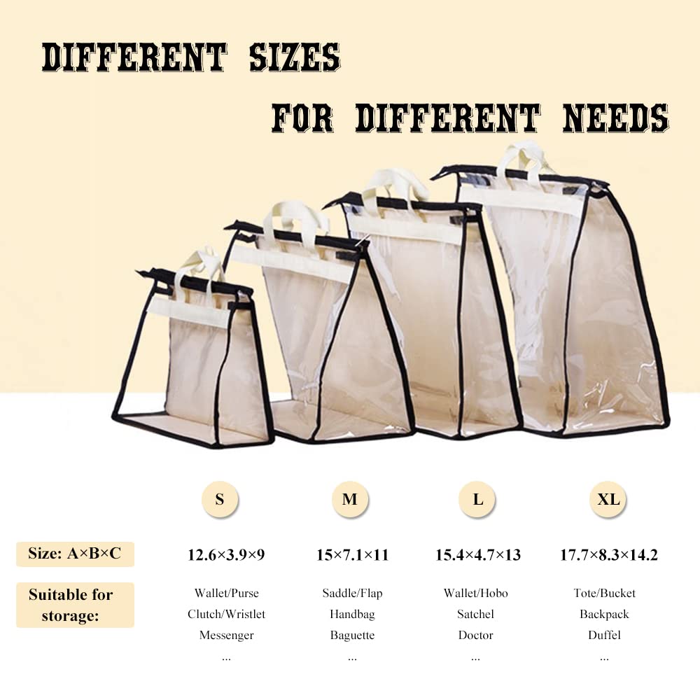 Fazhongfa 2Pcs Dust Bags For Handbags Clear Purse Storage Organizer Non-Woven Hanging Bag Closet With Zipper And Handle (X-Large