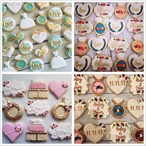 Wedding Cookie Cutter Set-7 Piece-3 Inches-Heart, Diamond Ring, Wedding Cake,Wedding Dress, Rectangle, Square And Oval Plaque Co