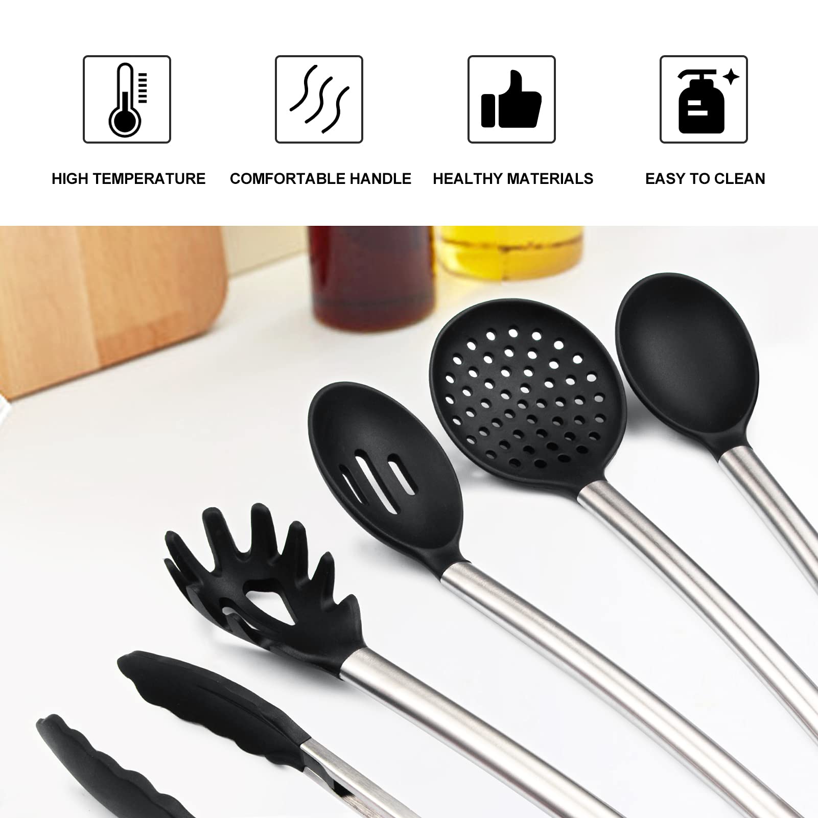 13 Pieces Kitchen Utensil Set, Silicone Cooking Utensils, Stainless Steel Kitchen Utensils Set, Silicone Spatula Set Utensil Set