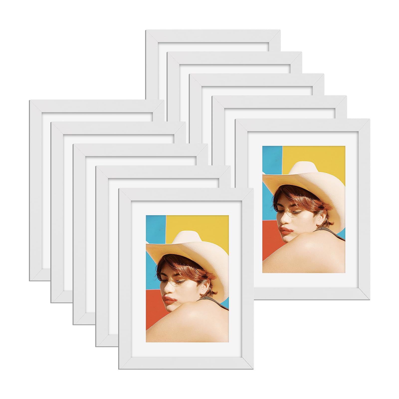 HappyHapi 5x7 Picture Frames, 10 Pack Photo Frames, Display Pictures 5x7 without Mat or 4x6 with Mat, Wall Hanging Photo Frame o