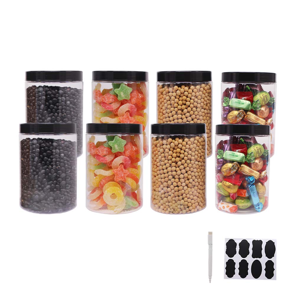 Zmybcpack 8 Pack 25 Oz Plastic Jars With Lids, Extra Labels, 1 Pen, Clear Pet Seal Jar For Food Storage,Wide Opening Storage Jar