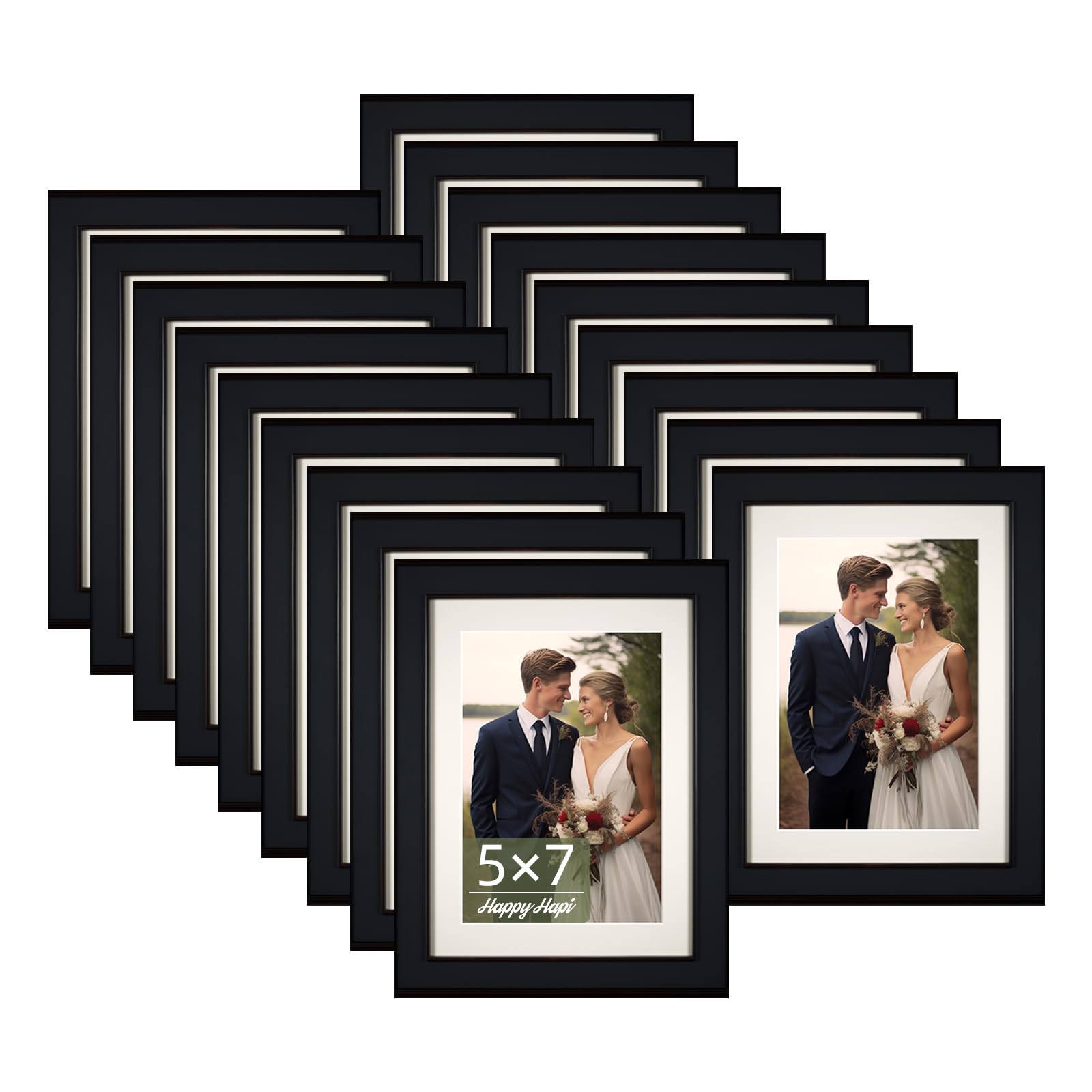 HappyHapi 5x7 Picture Frames, 18 Pack Photo Frames, Display Pictures 5x7 without Mat or 4x6 with Mat, Wall Hanging Photo Frame o