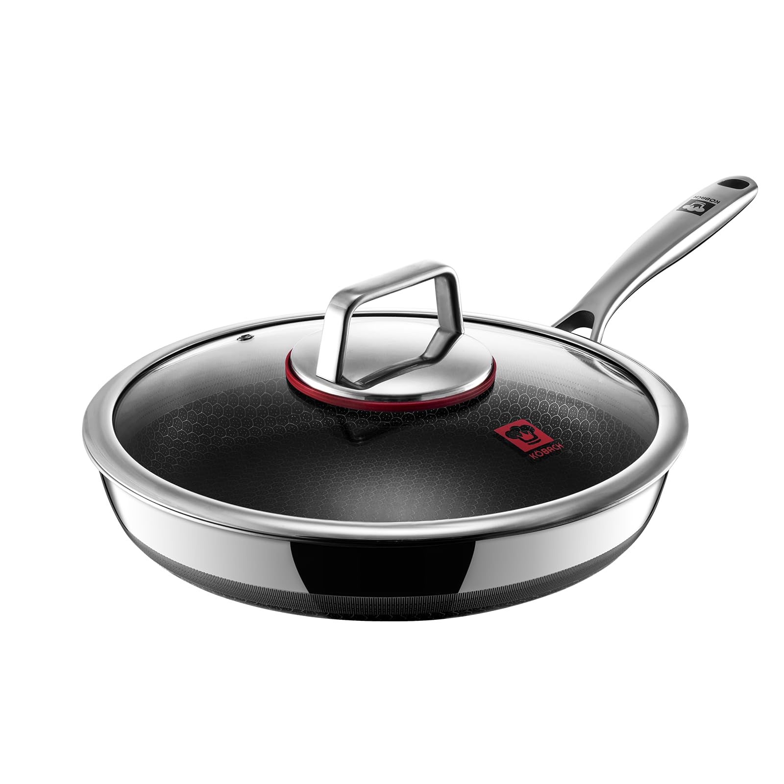 KOBACH 12in+Lid Nonstick Frying Pan  Stainless Steel Skillet, Dishwasher & Oven Safe, Compatible with Induction & Gas Stoves, N