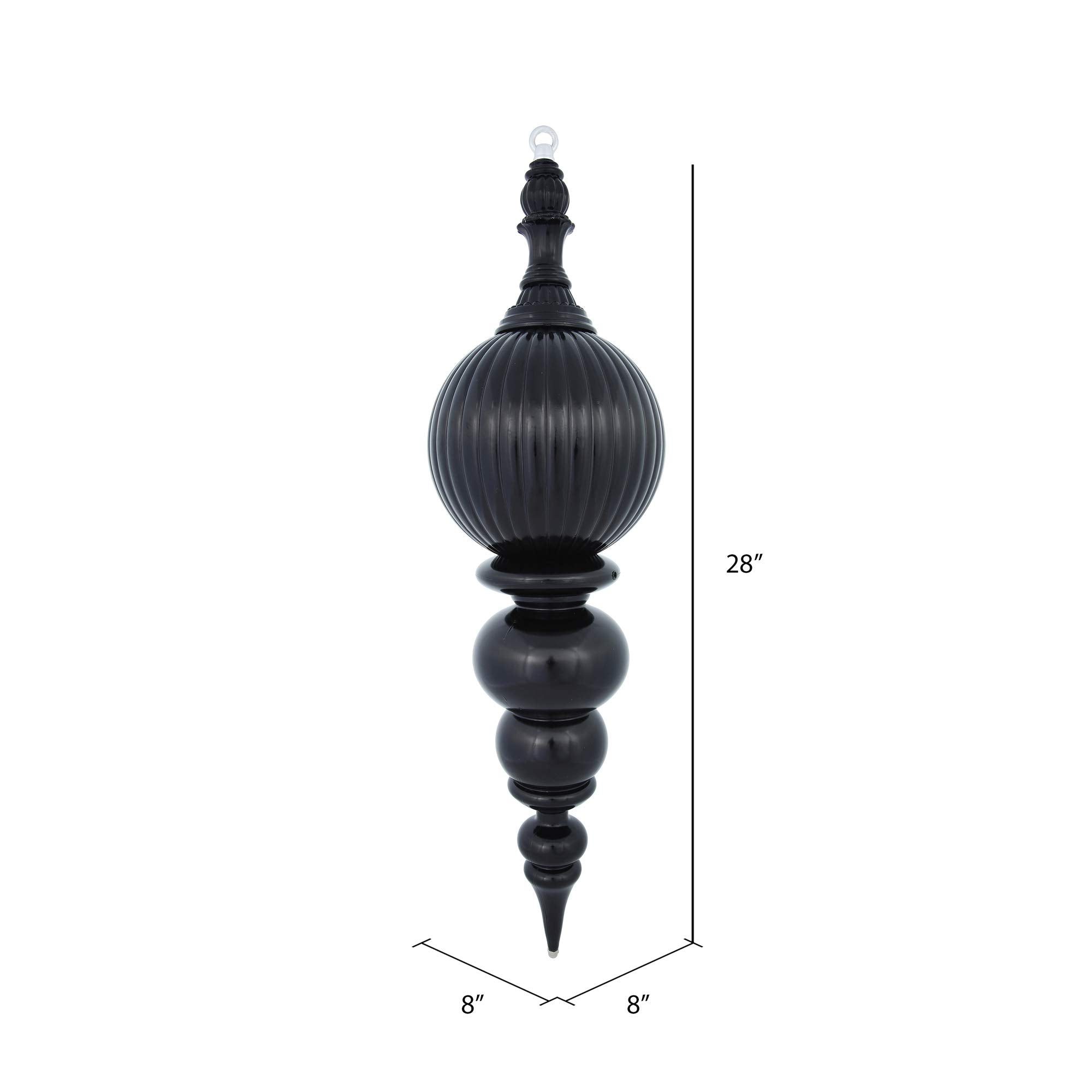 Vickerman 28 Shiny Finial Christmas Ornament, Shatterproof Plastic, Holiday Christmas Tree Decoration, Black