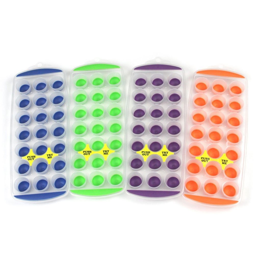 4 Push Out Ice Cube Trays Easy Pop Out Round Cubes Flexible Silicone Bottom Tray
