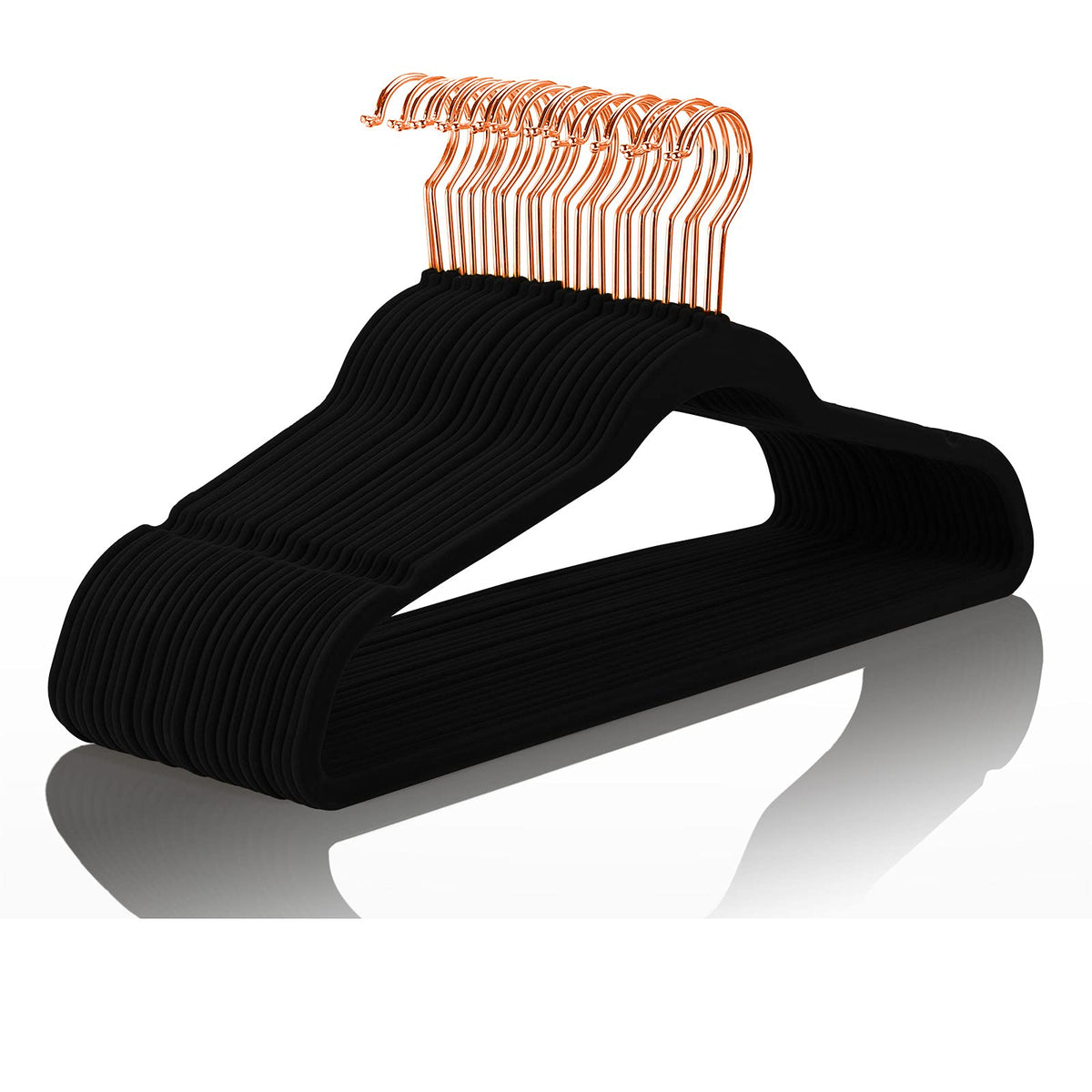 Mizgi Premium Velvet Hangers (50 Pack) Heavy Duty - Non Slip Felt Hangers - Velvet Suit Hangers Black - Rose Gold Hooks,Space Sa