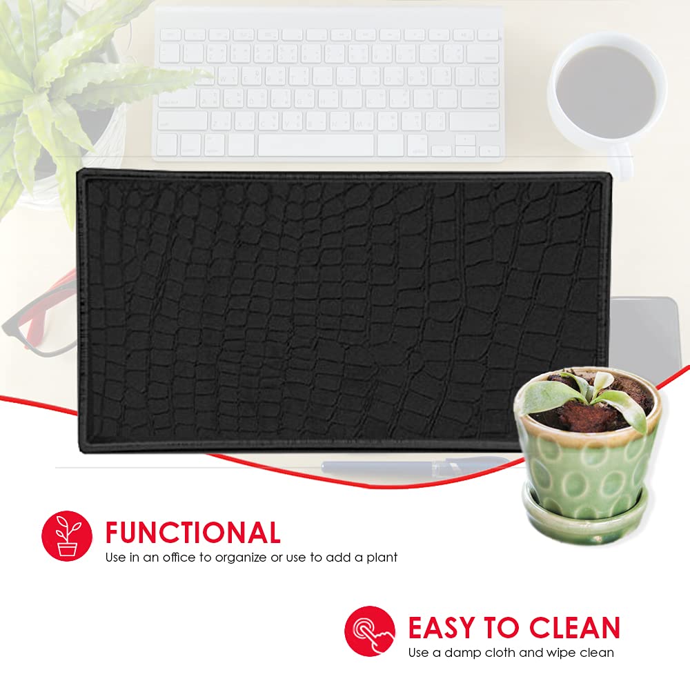 Perfume Tray For Vanity, (Black), By Home Basics | Faux Crocodile Vanity For Dresser Tops | Organizer Tray Great For Serving