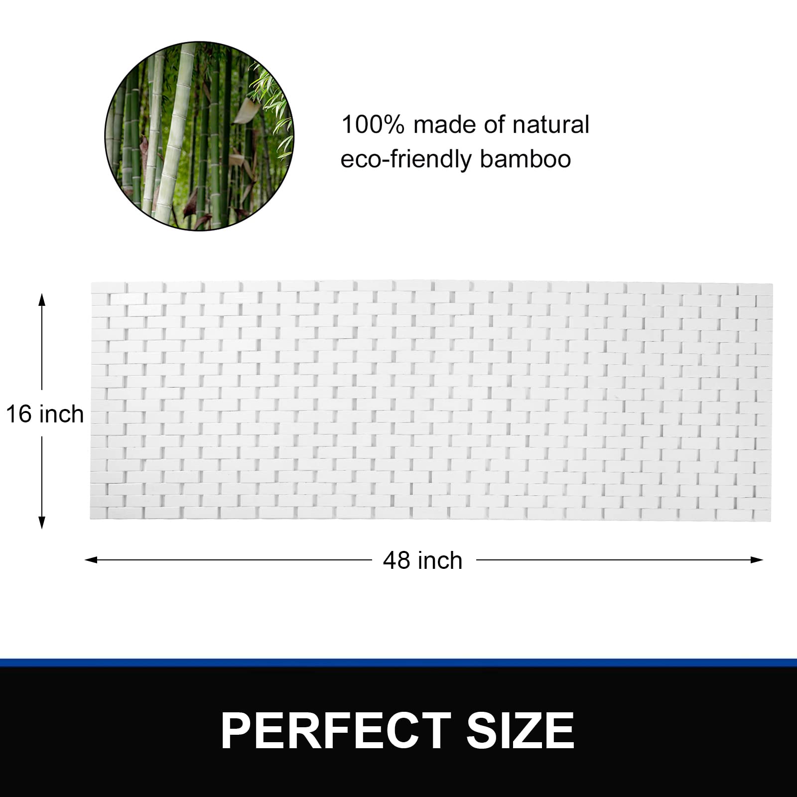 Bamboo Bath Mat Bathroom Runner Long Large Rugs Floor Wood Shower Bathtub Waterproof Non Slip Accessories 16X48 Inch Easy To Cle