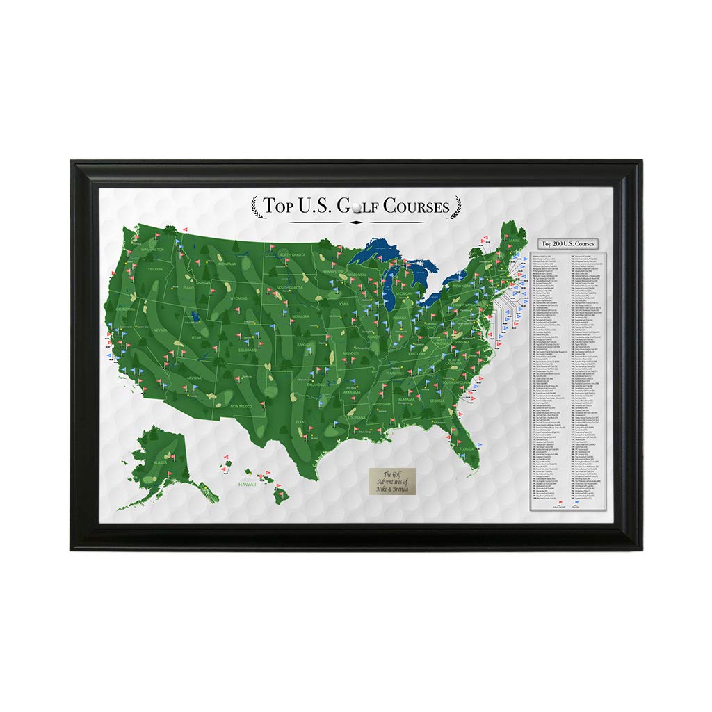 Personalized Top Golf Courses Usa Map - Black Frame - 27.5 Inches X 39.5. Inches - Golf Course Map - Track Your Golfing Adventur