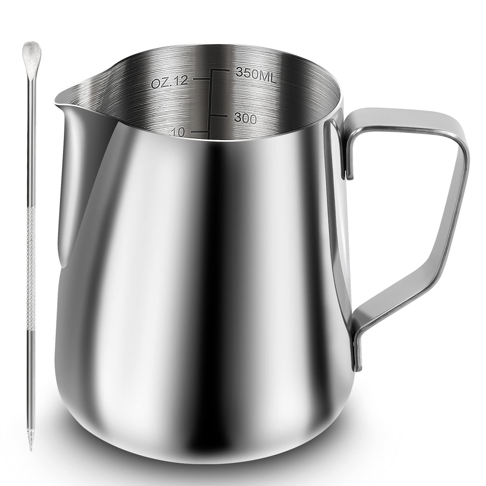 Milk Frothing Pitcher, Espresso Steaming Pitcher 12Oz,Espresso Machine Accessories,Stainless Steel Milk Coffee Cappuccino Barist