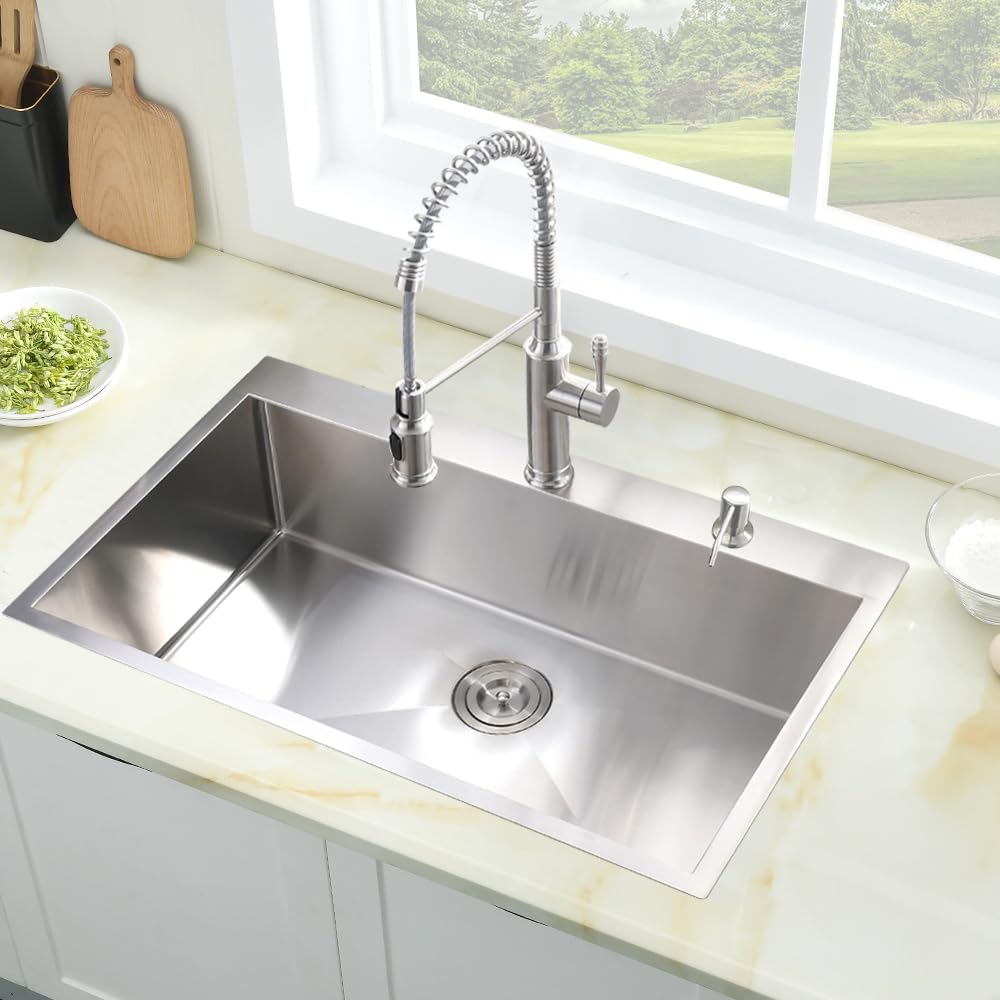 33 Inch Drop In Kitchen Sink, Jshozzy 33 X 19 Kitchen Sink Drop In 16 Gauge Stainless Steel Kitchen Sink Top Mount Single Bowl D