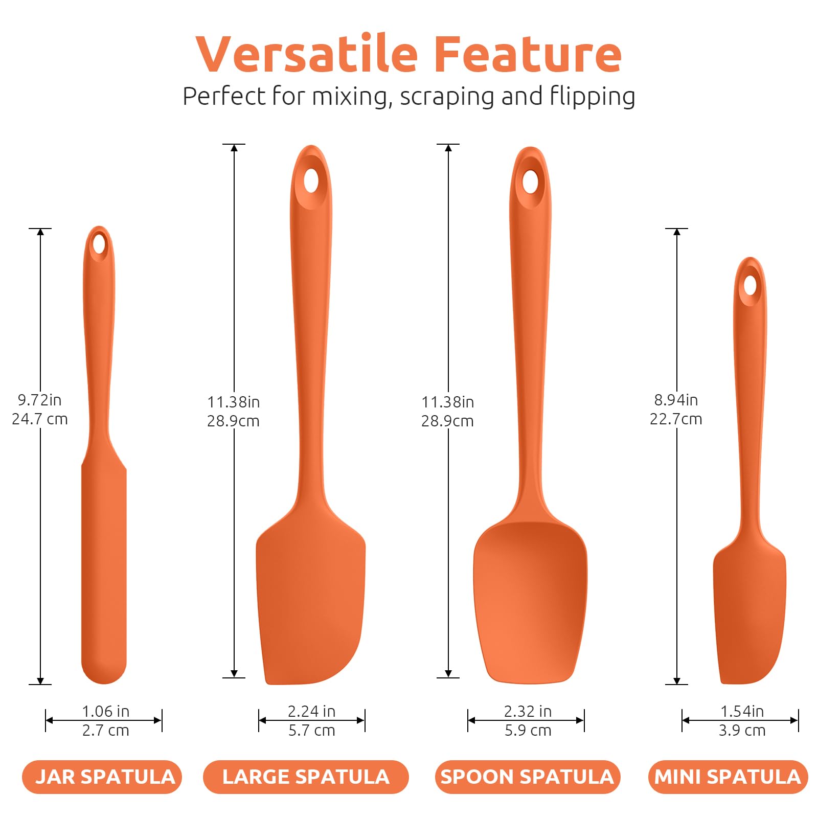 U-Taste Silicone Spatula Set With 600 Degrees Fahrenheit Heat Resistant (Orange)