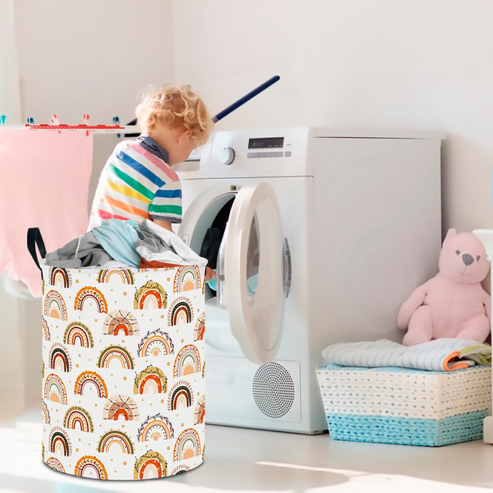 Clocor Large Laundry Basket,Waterproof Nursery Hamper,Collapsible Fabric Storage Container,Room Decor,Gift Basket(Boho Rainbow