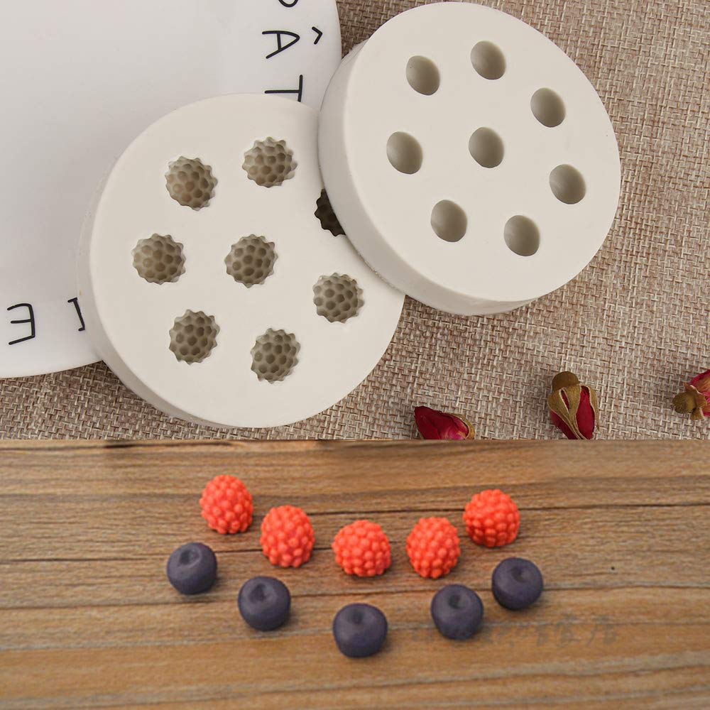 2Pcs Blueberry & Raspberry Silicone Fondant Molds, Mulberry Gum Paste Chocolate Candy Mold Cake Cupcake Decorating Tools