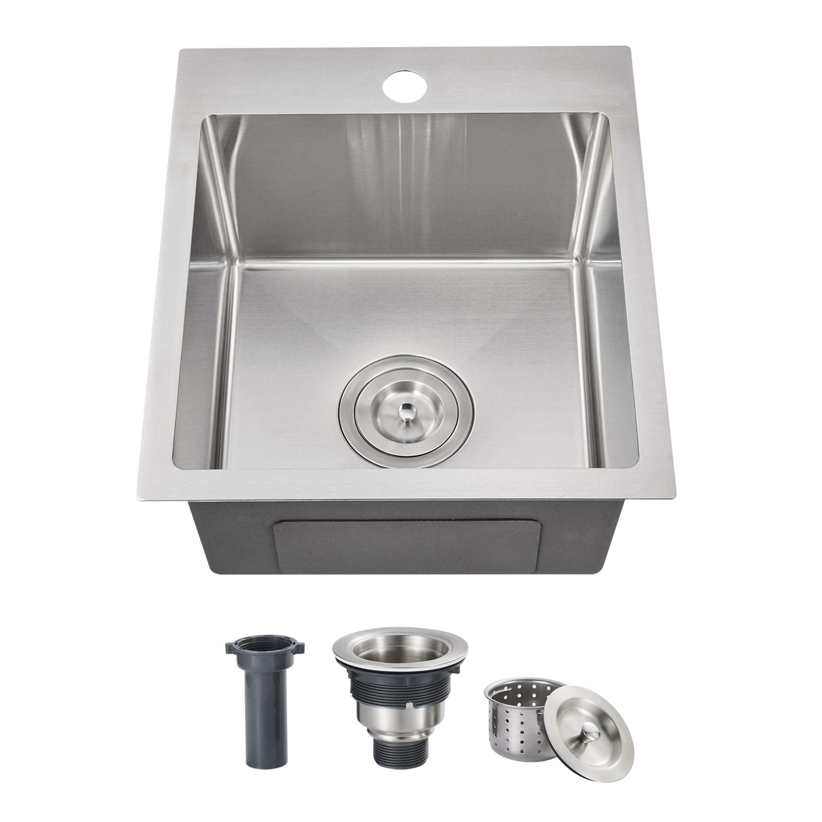 Rovogo 15X17X8 In. Drop In Bar Prep Sink 304 Stainless Steel, 1-Hole Single Bowl Kitchen Sink With Basket Strainer, Small Second