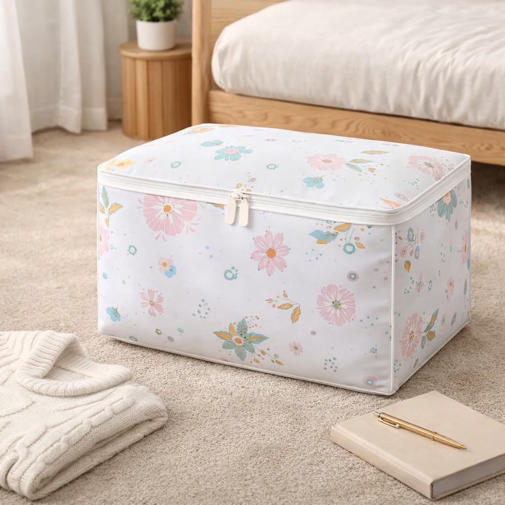 Homzo Foldable Blanket Storage Bag Waterproof Moisture & Dust Proof Quilt Organizer For Under Bed & Wardrobe, Washable Clothes S