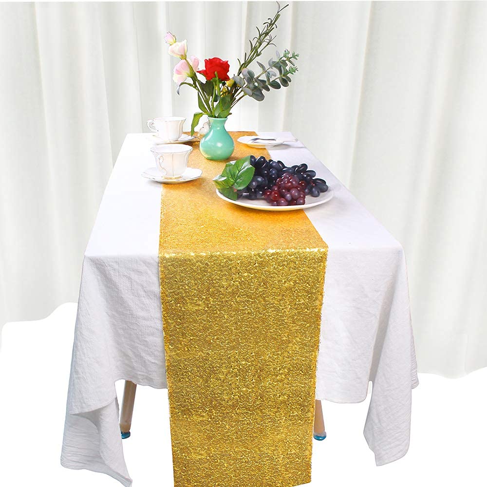 Jyflzq Gold Sequin Table Runner 12''X72'' Pack Of 2 Glitter Sequin Fabric Table Linens Runner Sparkly Sequin Runners For Table W