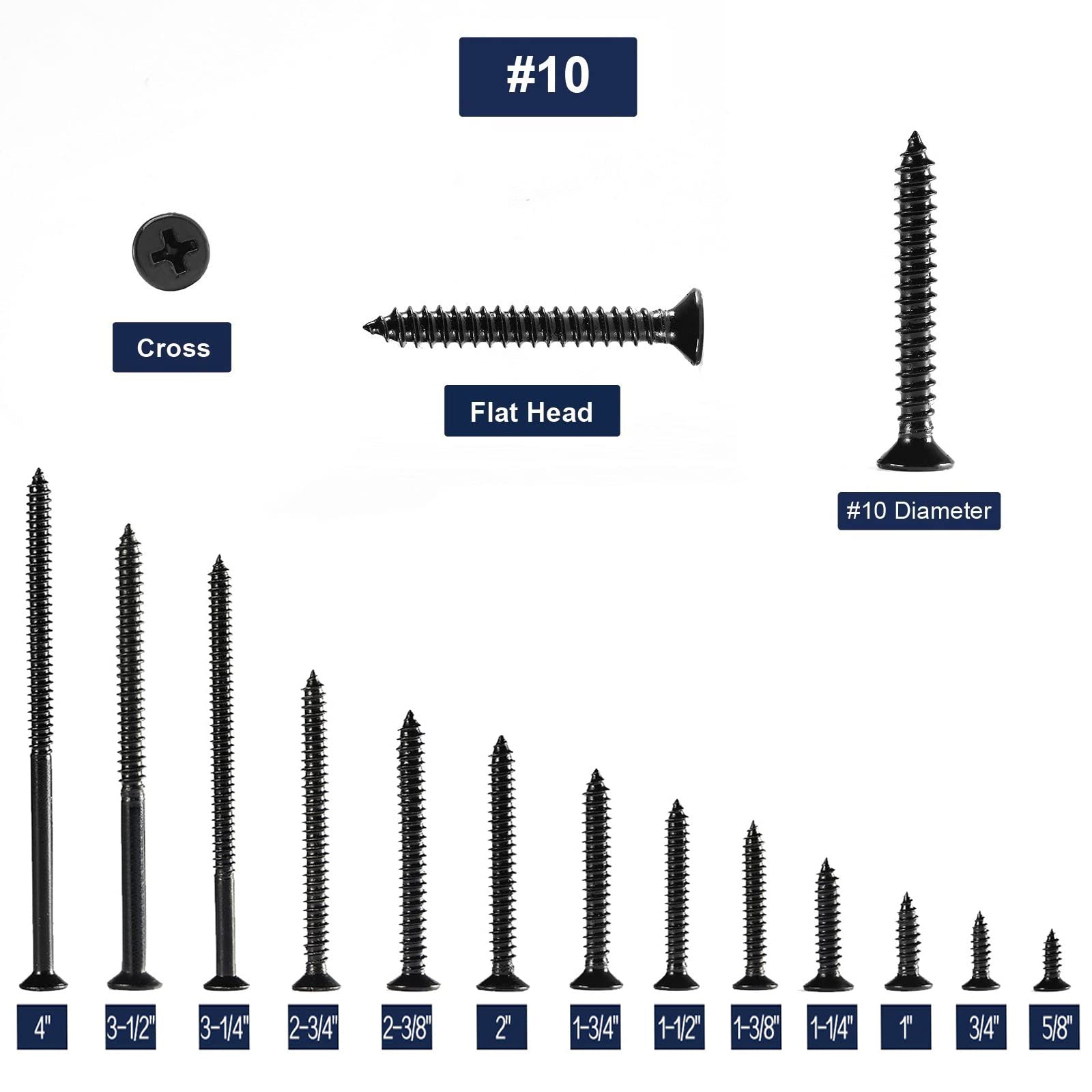 10 X 1-34 Wood Screw 100Pcs 18-8 (304) Stainless Steel Screws Flat Head Phillips Fast Self Tapping Drywall Screws Black Oxide By