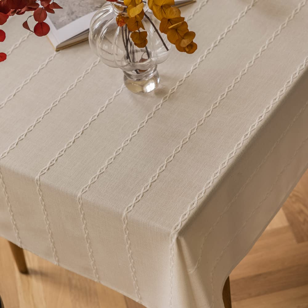 Zobesta White Linen Table Cloth Cotton Linen Square Tablecloth, Heavy Weight Washable Farmhouse Soft Boho Tablecloth For Kitchen