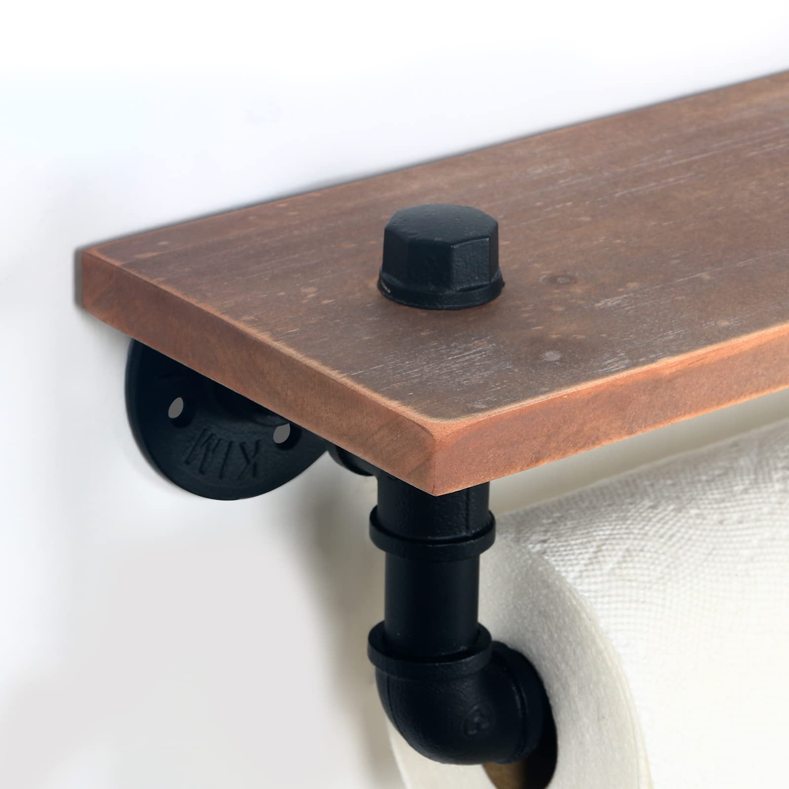 HouseAid Industrial Pipe Paper Towel Holder with Shelf  Rustic Farmhouse Paper Towel Rack for Bathroom  Kitchen  Wall Mounted  Matte Black