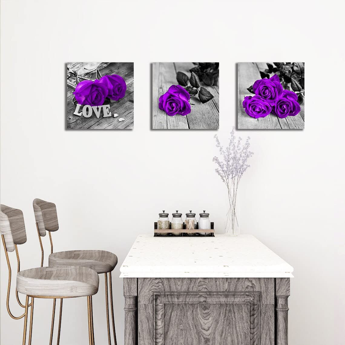 Purple Wall Decor Bathroom Accessories Purple Rose Flower Wall Art Purple And Grey Wall Decor Floral Canvas Paintings For Living