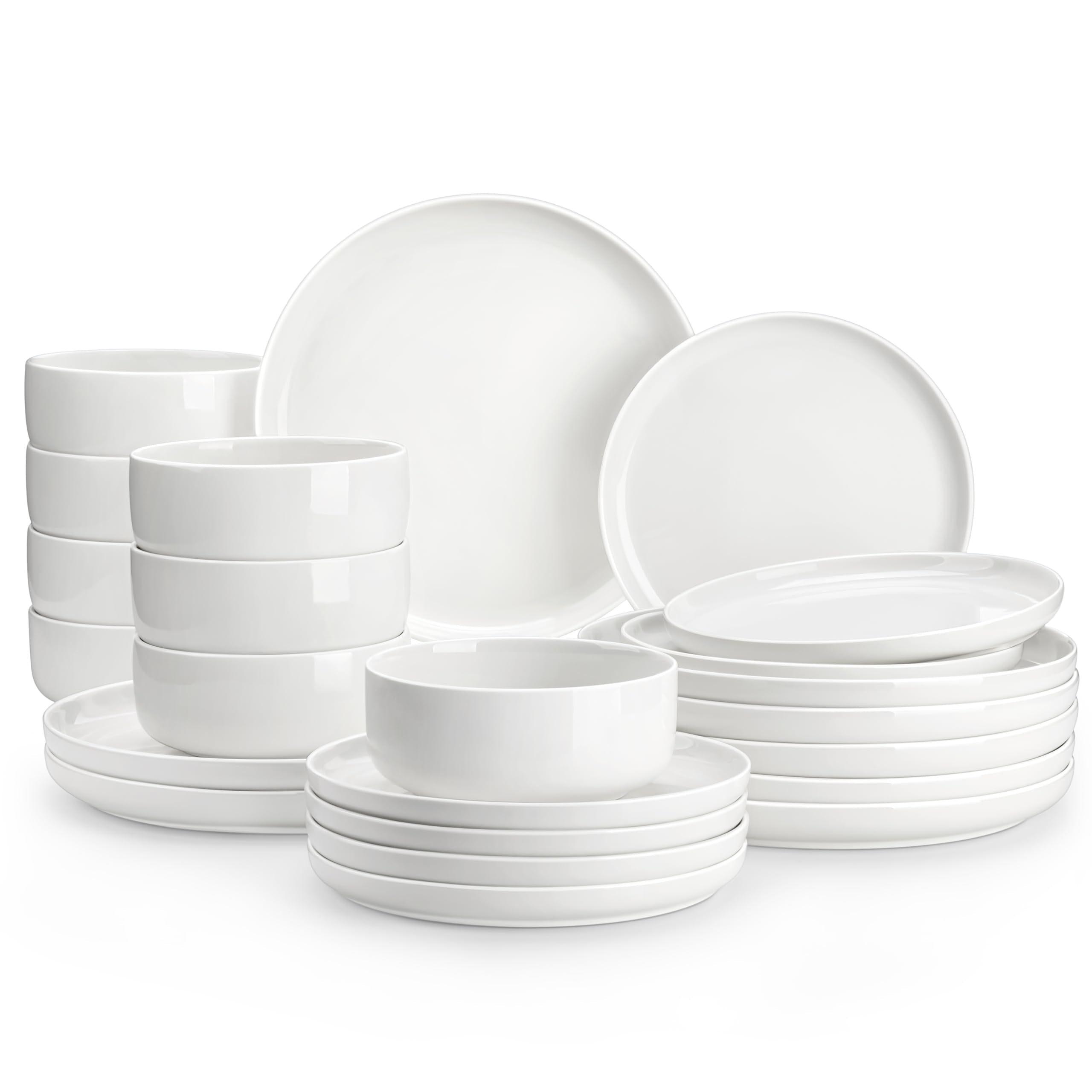 MALACASA Plates and Bowls Sets, 24 Pieces Modern Porcelain Dinnerware Set for 8, Ceramic Dishware Dishes White Kitchen Dinner Di