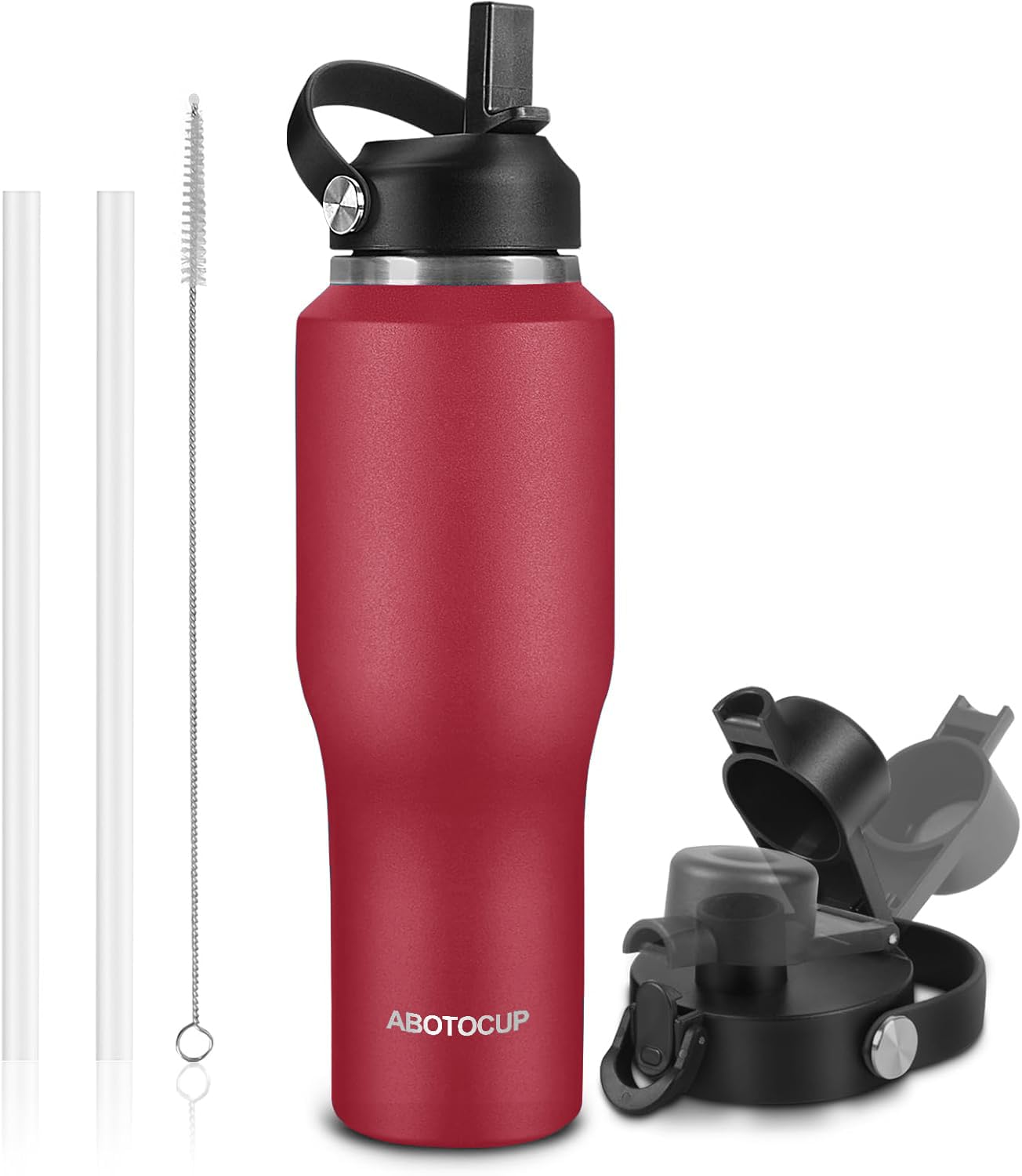 ABOTOCUP 32oz Insulated Water Bottle Keep Cold 24h&Hot 12h, Double Wall Vacuum Insulated Water Bottles with Straw/Spout Lid, Sta