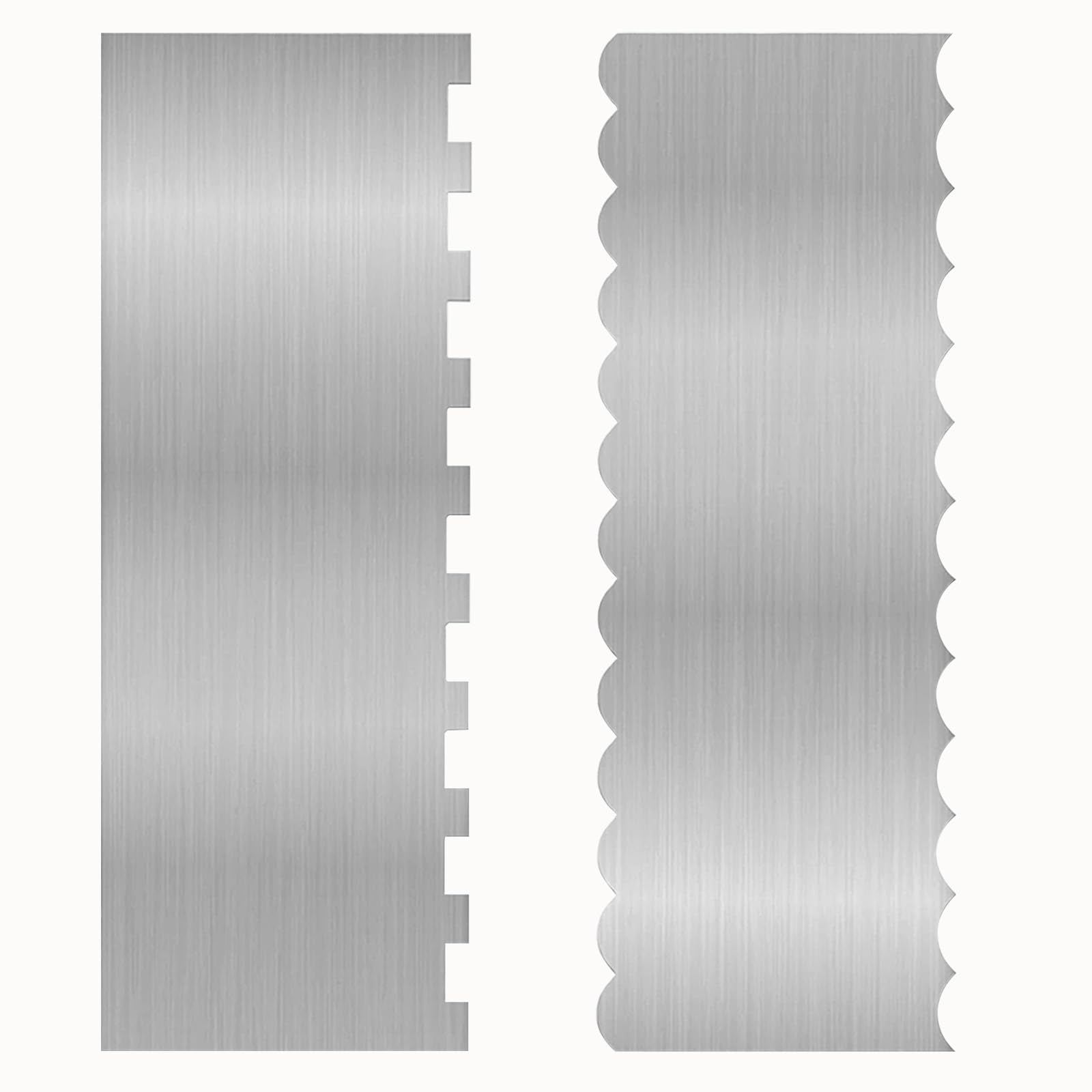 2 Pcs Stainless Metal Cake Scraper Smoother Double Sided Patterned Edge Cake Decorating Supplies Spatula Frosting Icing Tools Co