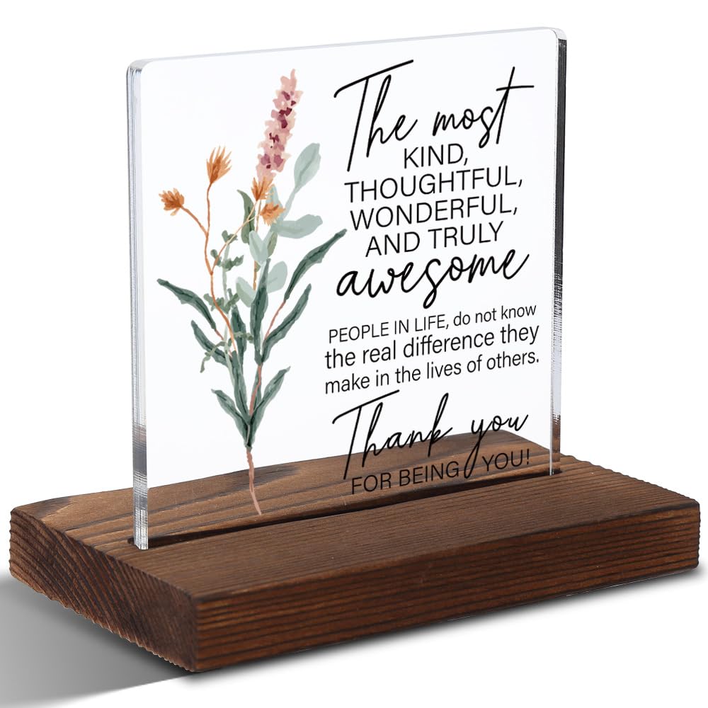 Gratitude Acrylic Plaque, Thank You Gift for Friends Who Brighten Days, Meaningful Gift for Loved Ones Who Lift Spirits, Floral 