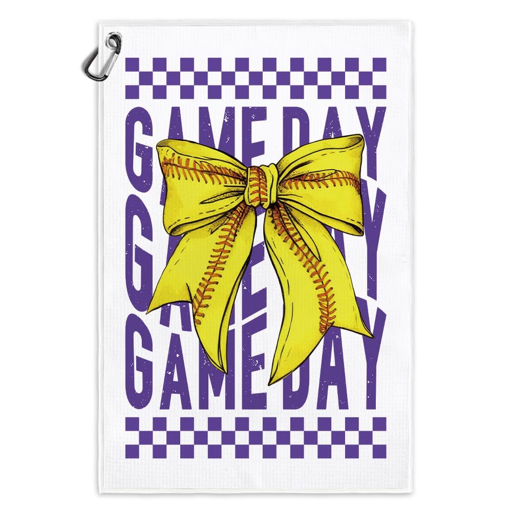 Msticey Game Day Funny Printed Microfiber Softball Towel with Clip, Softball Accessories for Women Girls Mom Sister Baseball Coa