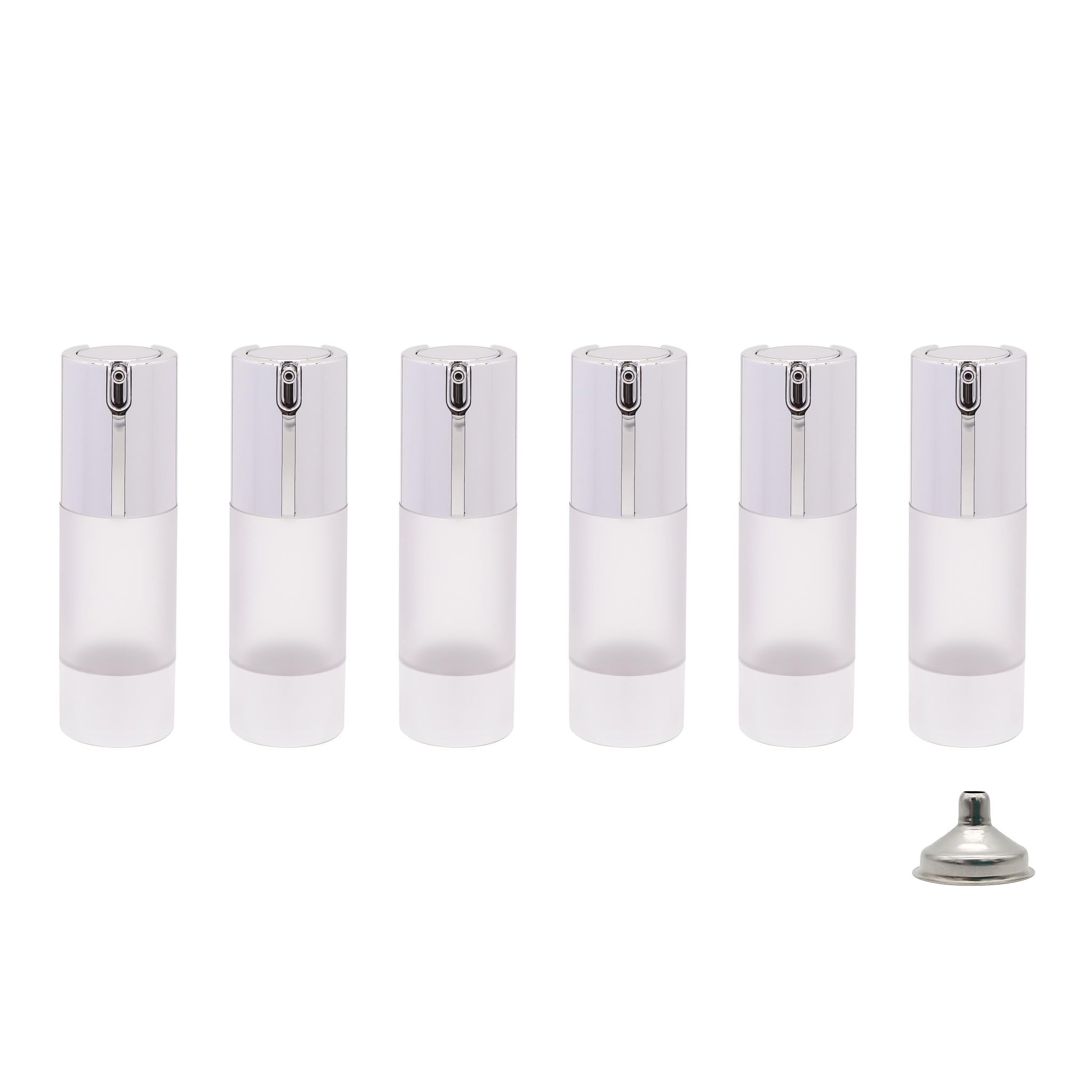 Ajltpa 6Pcs 1Oz 30Ml Frosted Transparent Airless Pump Bottles With Funnel, Travel Size Vacuum Dispenser Refillable Cosmetic Cont
